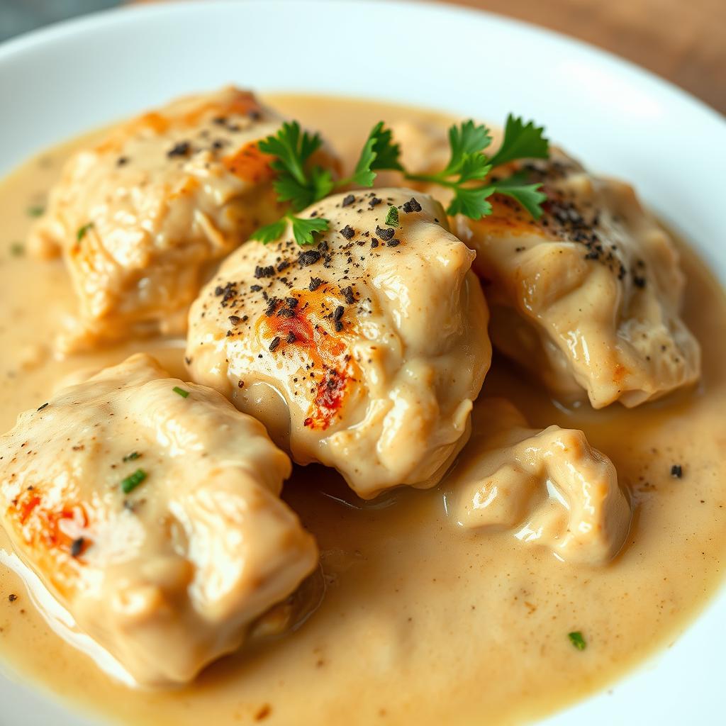 A plate of Marry Me Chicken with creamy sauce, sun-dried tomatoes, and fragrant herbs.