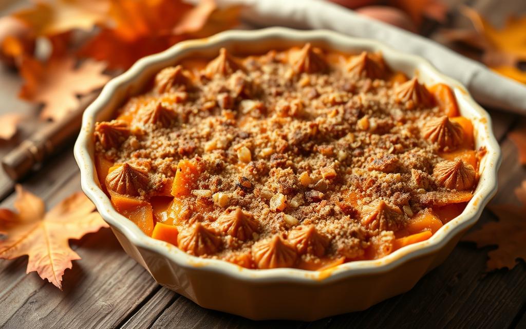 A golden, baked Sweet Potato Casserole with a toasted marshmallow topping.