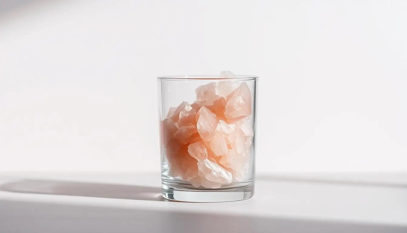 Glass of warm water with pink Himalayan salt and lemon – pink salt trick recipe for weight loss