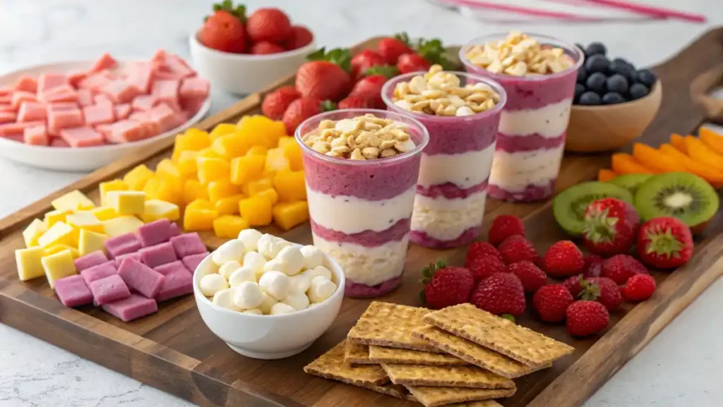 Greek Yogurt Snack Recipes — Close-up of a Greek yogurt parfait layered with honey, fresh berries, and chopped nuts.