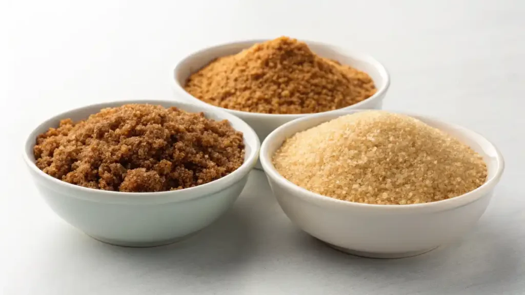 Comparison of regular brown sugar and Okinawa brown sugar in small bowls for Brown Sugar Milk Tea